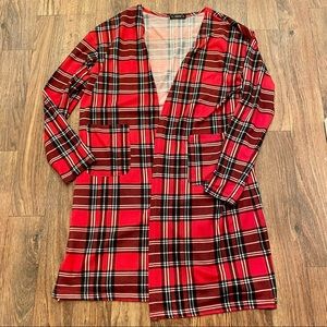 SHEIN Long Plaid Jersey Duster Size L